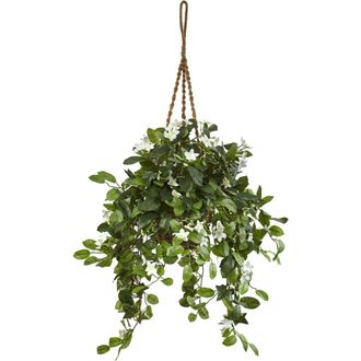 Nearly Natural Stephanotis Flowering Artificial Plant in Hanging Basket in Green at Nordstrom