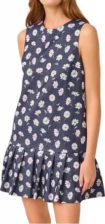 Lilly Pulitzer Joey Mini Dress In Low Tide Navy Petal Toss Metallic Jacquard