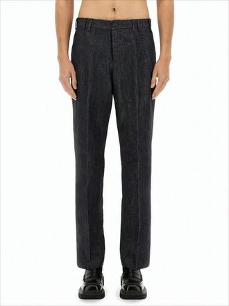Pantaloni Torino Tailored Black Straight Pants With Subtle Heathered Texture