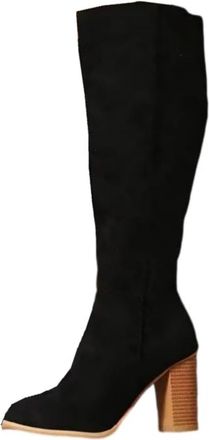 Generic Womens Classy Fashion Knee High Block Heel Boots Fall Chunky Heel Tall Snip Toe Pull On Suede Boots Winter Side Zipper Wide Calf Boot
