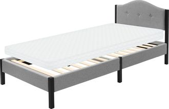 ML Design Ml-design Cama Tapizada Individual 90x200 Cm Con Colch&oacute;n 10cm, Estructura Con Cabecero Y Somier Robusto De L&aacute;minas Con Armaz&oacute;n De Acero Y Tejido De Li
