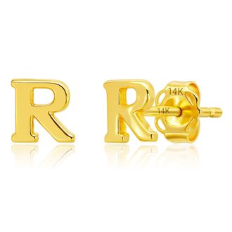 MAX + STONE 14k Yellow or White Gold Small Script Initial Letter Stud Earrings