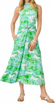 Lilly Pulitzer Colman Midi Dress In Capri Blue Galloping Gals