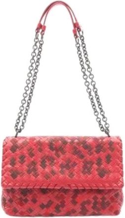 Bottega Veneta Pre-owned Shoulder Bags, female, Red, Size: ONE SIZE Pre-owned Leather Shoulder Bag