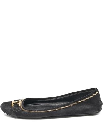 Louis Vuitton zip-trim suede ballet flats - Black