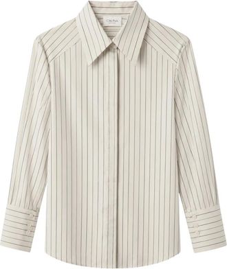 Cruna Gestreepte Katoenen Blouse - Dames - Overhemden - Beige - 2XS - Katoen - Overhemden