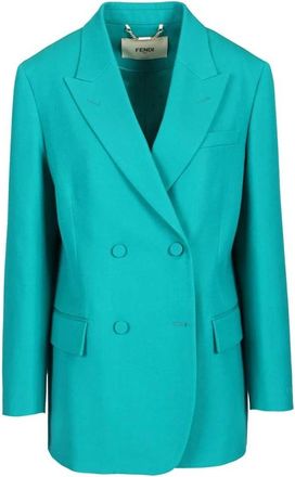 Fendi Grain de Poudre Wollen Blazer - Dames - Blazers - Blauw - XS - Wol - Jassen