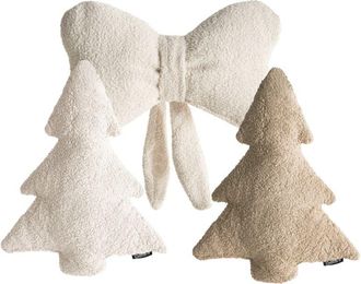 Beliani Set of 3 Scatter Cushions Light Beige Boucle Christmas Tree Motif Decoration Accessory WINTERLAND
