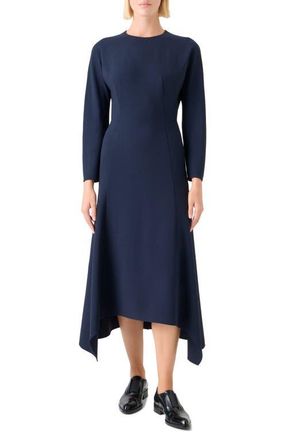 Akris Long Sleeve Wool Blend Midi Dress in Navy at Nordstrom, Size 10