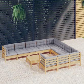 vidaXL Juego De Muebles De Jard&iacute;n 11 Pzas Y Cojines Madera De Pino Vidaxl