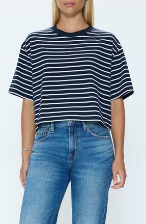 Pistola Denim Mae Stripe Boxy Crop T-Shirt in Navy White Stripe at Nordstrom, Size X-Large