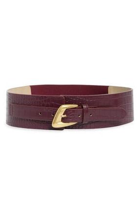 Vince Camuto Asymmetrical Buckle Stretch Faux Leather Belt in Bordeaux at Nordstrom Rack, Size Large/x-Large
