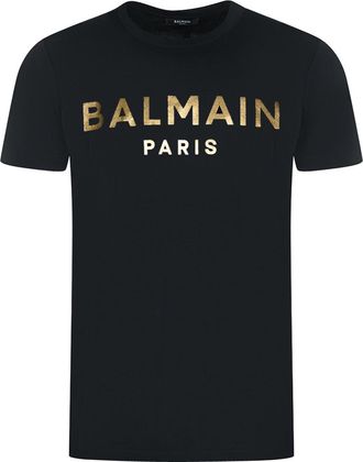 Balmain Paris Gold Brand Logo Black T-Shirt