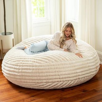 Housse De Pouf Poire 85x65cm - Fausse Fourrure Blanche - Sans Rembourrage - Intérieur/Extérieur