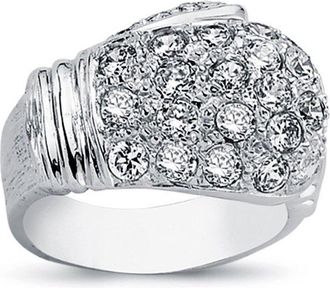 Jewelco London Rhodium Plated Silver Round CZ Boxing Glove Charm Ring 19mm - ARN098
