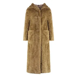 Herno Single-Breasted Coats, female, Beige, 2XS, Hooded Vegan Fur Coat Polyester Lining
