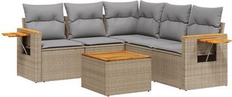 vidaXL Vidaxl - Juego De Sof&aacute;s Jard&iacute;n Con Cojines 6 Pzas Rat&aacute;n Sint&eacute;tico Beige