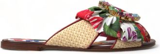 Dolce & Gabbana Multicolor Floral Flats Crystal Sandals Womens Shoes