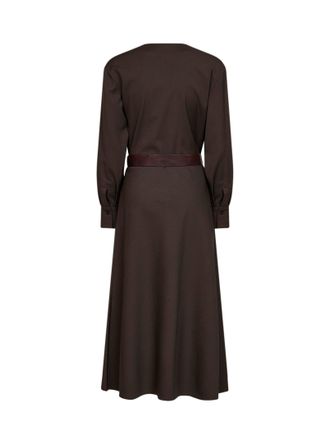 Brunello Cucinelli Womens Belted Midi Dress Dark Chocolate Wool-Blend Brown Virgin Wool