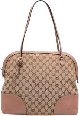 Gucci Pre-owned Canvas Tote Bag - Dames - Pre-owned - Beige - Maat: ONE Size Leer