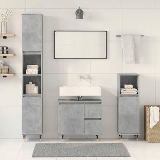 Berkfield Home Durable 3 Piece Bathroom Furniture Set Concrete Grey Engineered Wood