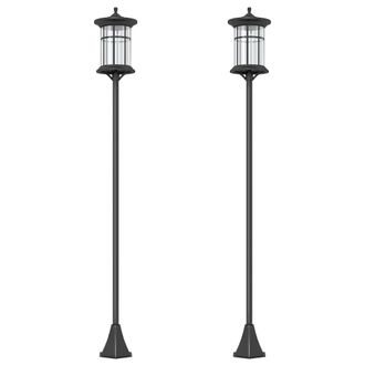 OUTSUNNY LED Outdoor Solar Post Lights - Waterproof IP44 - Cool White - 2 Pack | TJ Hughes Black