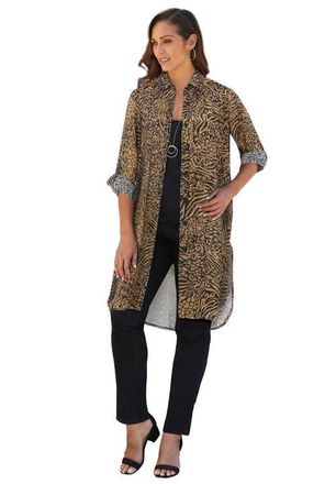 Jessica London Sheer Georgette Mega Tunic in Camel Mixed Animal at Nordstrom, Size 36