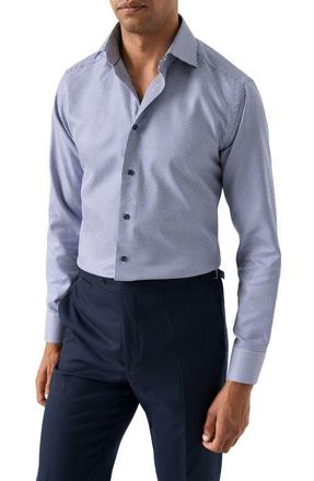 Eton Slim Fit Houndstooth King Twill Dress Shirt in Dark Blue at Nordstrom, Size 17.5