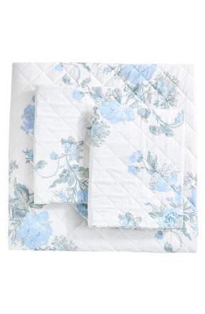 Melange Home Rose Percale Cotton Quilt & Shams Set in Blue/Blue at Nordstrom Rack, Size Queen