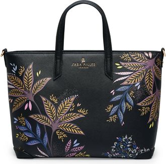 Sara Miller Tote, Womens Bag for Work, Travel, Laptop, Shoulder Handbag with Zipper Closure, Medium, Botanic Black