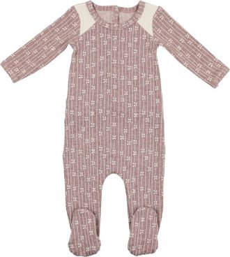 Maniere Floral Stripe Cotton Blend Footie in Mauve at Nordstrom, Size 18 M