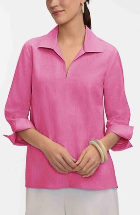 Foxcroft Agnes Linen Blend Top in Cosmo Pink at Nordstrom, Size X-Small