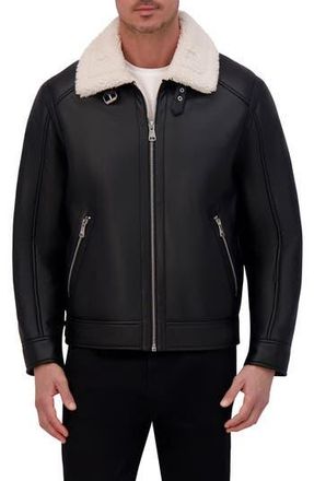 Kenneth Cole Faux Shearling Moto Jacket in Black at Nordstrom Rack, Size Xx-Large