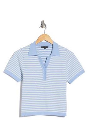 Adrianna Papell Stripe Short Sleeve Polo Sweater in Classic Blue/Ivory at Nordstrom Rack, Size X-Large