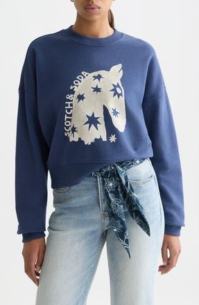 Scotch & Soda Horse Cotton Graphic Sweatshirt in Oceana at Nordstrom, Size X-Large