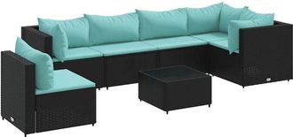 vidaXL Set De Muebles De Jard&iacute;n Y Cojines 7 Pzas Rat&aacute;n Sint&eacute;tico Negro Vidaxl