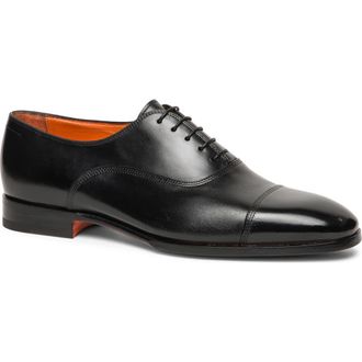 Santoni Lace-Up Cap Toe Oxford in Black at Nordstrom, Size 10.5