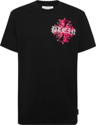 Philipp Plein Rondhals T-Shirt Worldwide Puffy Crest - Heren - T-shirts - Zwart - L - Katoen - Tops