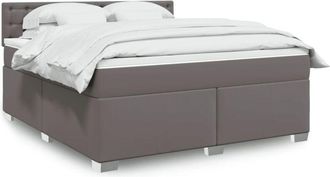 vidaXL Vidaxl - Cama Box Spring Con Colch&oacute;n Cuero Sint&eacute;tico Gris 180x200 Cm