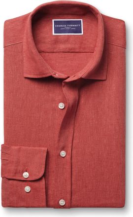 CHARLES TYRWHITT Pure Linen Shirt - Rust Size Large by Charles Tyrwhitt
