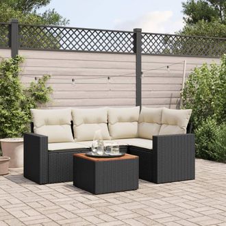 vidaXL Set De Muebles De Jard&iacute;n 5 Pzas Y Cojines Rat&aacute;n Sint&eacute;tico Negro Vidaxl