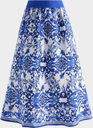 Alice & Olivia Earla Linen Midi Skirt