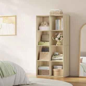 Woltu Libreria Scaffale Con 8 Scomparti A Cubi Portaoggetti. Mobile Da Soggiorno Porta Libri. Libreria In Legno Da Ufficio 60x29.5x121cm. Legno Chiaro - Wol