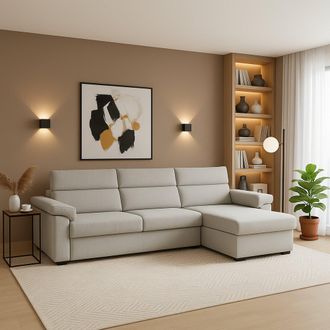 Dmora Dmora - Sof&aacute; Fijo Con Pen&iacute;nsula Ceto, Sof&aacute; Esquinero Para Sal&oacute;n, Acolchado, Desenfundable, Calidad 100% Made In Italy, 285x160 H100 Cm, Gris Claro