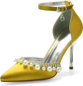Miyoopark Wedding Shoes for Bride Ankle Strap Evening Pumps for Women M525 Yellow UK 6.5