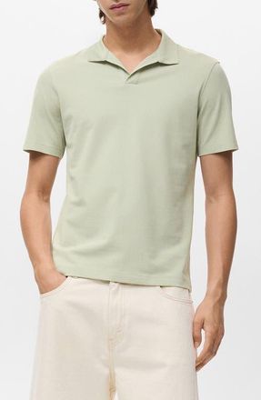 Mango Solid Johnny Collar Cotton Blend Piqu&eacute; Polo in Mint Green at Nordstrom, Size X-Large