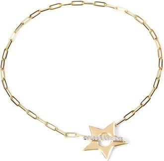 House of Brilliance 18K Yellow Gold Plated Sterling Silver Diamond Accent Star Charm Paperclip Chain Bracelet