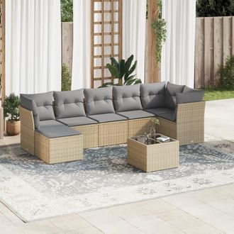 vidaXL Vidaxl - Juego De Sof&aacute;s De Jard&iacute;n Con Cojines Beige 8 Pzas Rat&aacute;n Pe