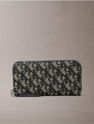 Calvin Klein Womens Allover Monogram Long Zip Wallet - Black