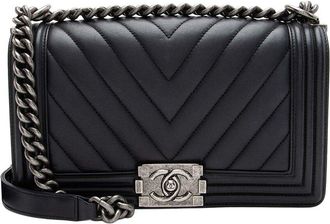 Chanel Black Chevron Lambskin Old Medium Boy Bag (Authentic Pre-Loved)